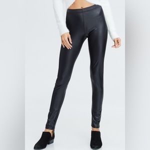 Mid Rise Black Faux Leather Legging